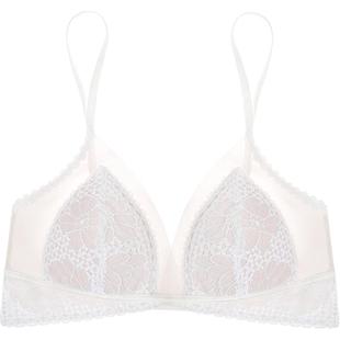 好奇蜜斯法式内衣女蕾丝真丝文胸罩三角杯桑蚕丝25夏薄无钢圈美背