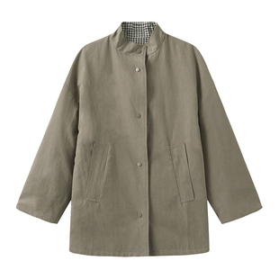 【赵今麦同款】CUBIC复古卡其色慵懒立领宽松休闲双面风衣DC6028