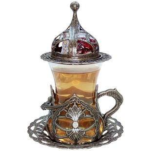 土耳其进口红茶杯红铜色金色银色玻璃复古欧式宫廷120ml小众套装