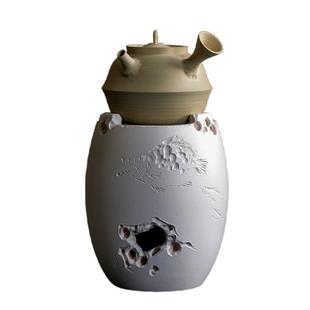 觅白泥炉摹古炭烧水砂铫侧把手工夫雕刻茶副榜玉书煨太湖石文人器