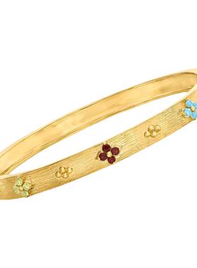 自营Ross-Simons 多宝石花卉手镯手链 18kt 纯金纯银 7 英寸 美国