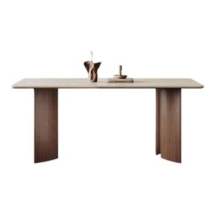 北欧实木岩板餐桌长方形客厅小户型2025新款白蜡木中古风洞石餐桌