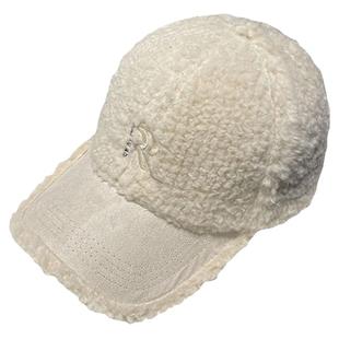 韩版羊羔绒刺绣R字母棒球帽子女秋冬季保暖百搭网红显脸小鸭舌帽