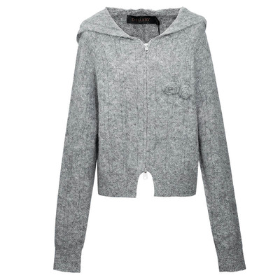 D-HARRY/迪哈利灰色连帽开衫毛织