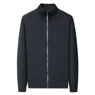 皮尔卡丹精梳棉抗起球针织开衫男立领毛衣冬季加绒加厚针织衫外套