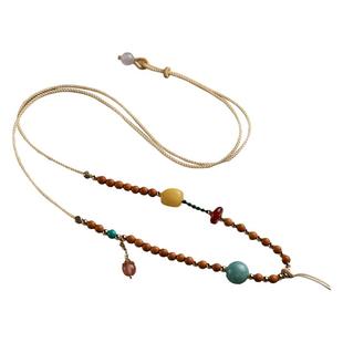 橄榄核项链多宝手工编织高档蜜蜡翡翠吊坠挂绳串珠项链装饰毛衣链