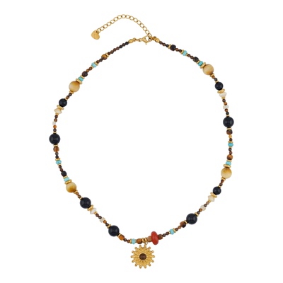 JoJo｜设计师款黑红玛瑙天然虎眼石葫芦钱币吊坠串珠项链锁骨链