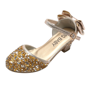 儿童皮鞋2026新款银色公主鞋女童舞台小主持人带跟走秀高跟礼服鞋