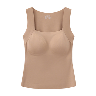 米图无痕暖绒保暖背心带胸垫隐形低领内搭女贴身磨毛加绒打底秋冬