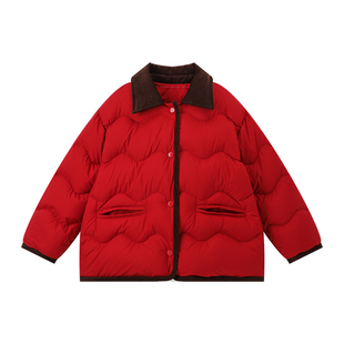 布丁哈鲁冬装女童洋气上衣2026秋冬新款儿童新年百搭翻领羽绒服