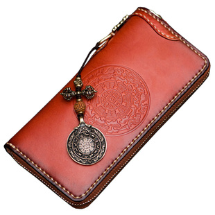 复古经典！九宫钱包！仓吉手工男长款拉链包牛皮夹复古真皮手抓包