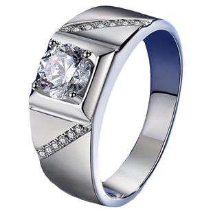 进口D色莫桑石钻戒通灵款男戒指婚戒S925银情侣求婚戒指经典百搭