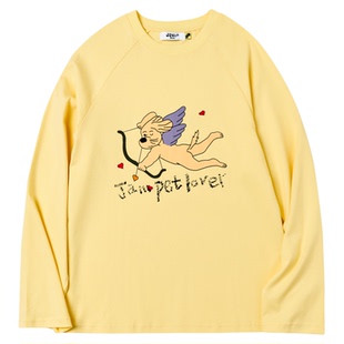 SANCCO「丘比特小狗」印花薄款圆领宽松纯棉男女同款长袖T恤