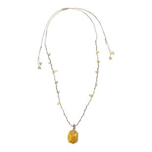 macrame编绳石头黄水晶项链吊坠宝石网兜小众原石编织项链锁骨链