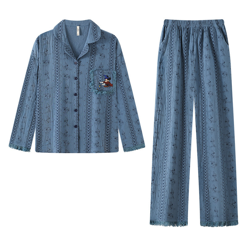 宫蝶【轻柔软】迪士尼米奇春秋睡衣女长袖卡通棉纱开衫家居服夏季
