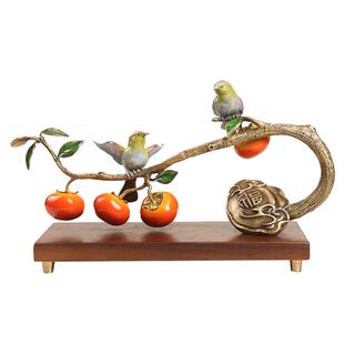 新中式铜柿子喜鹊摆件客厅电视柜柿柿事事如意装饰品乔迁新居礼品