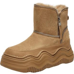 百思图冬季商场新款加绒休闲雪地靴厚底增高女棉鞋短靴X1596DD4