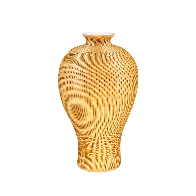 竹丝扣瓷梅瓶花器鲜花花瓶摆件品