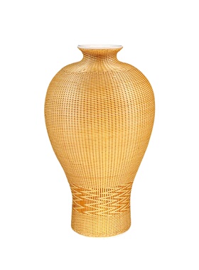 竹丝扣瓷梅瓶花器鲜花花瓶摆件品