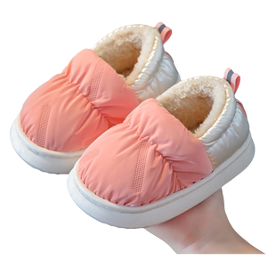冬季棉鞋儿童女童2-9岁防滑保暖羽绒布防水宝宝毛毛鞋室内棉拖鞋