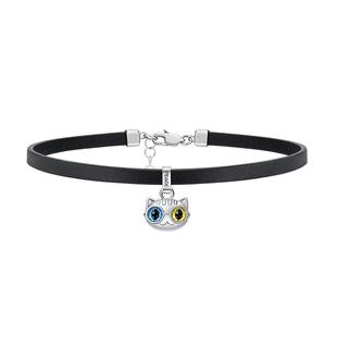 【洪欣同款】和猫纯银choker项圈黑色颈带锁骨链女甜酷真皮颈链