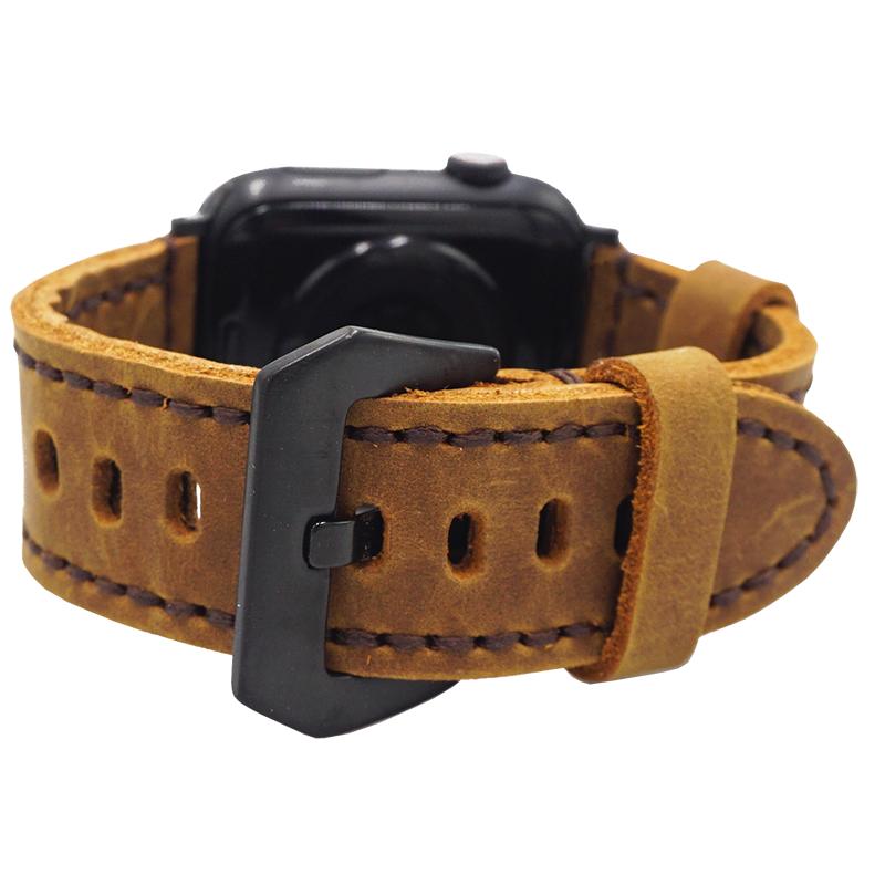 美式复古手工疯马皮适用苹果手表表带真皮男iwatch s11工装腕表带