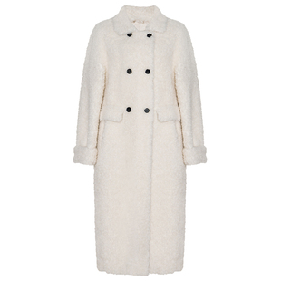 罗衣高级羊羔绒米白毛呢外套女冬100%绵羊毛中长款皮草大衣12991