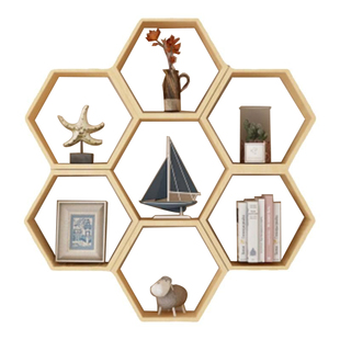 墙上六边形置物架创意蜂窝简约格子隔板书房壁挂书架墙面装饰柜