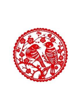 圆形喜上眉梢玻璃贴双面透明不留胶喜鹊梅花婚房玻璃装饰可移除贴