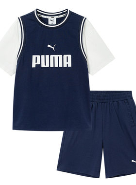 PUMA彪马童装夏季撞色短袖套装