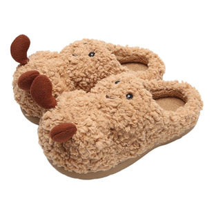 细细条趣味花生冬季家居保暖防滑月子鞋室内创意新款毛绒棉拖鞋女