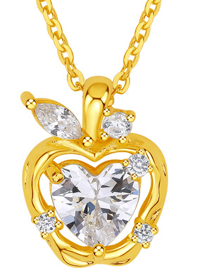 周六福苹果项链女雪夜金苹谣链坠S925银黄金色轻奢小众本命年礼物