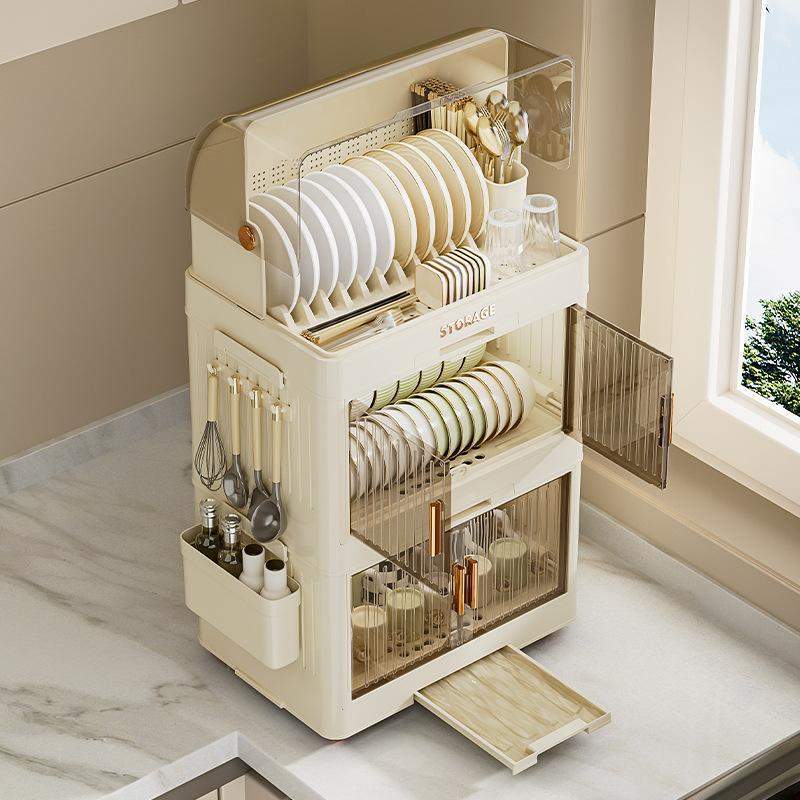 翻盖式塑料餐具碗柜用品家用带置物架收纳厨房碗筷架全封闭盖沥水