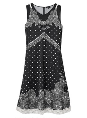 【季末折扣】MARC JACOBS/莫杰 MJ 黑色波点无袖修身连衣裙