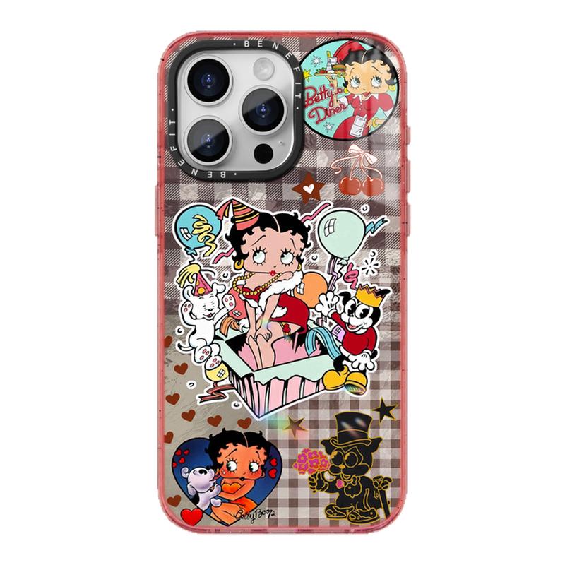 benefit黑色格纹卡通女孩贝蒂18pro17适用于iphone16promax苹果15PRO晶盾磁吸手机壳13新款14冰川纹12防摔