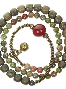 非鱼之家原创设计绿檀木多层手链女 复古个性混搭珠子手串男款