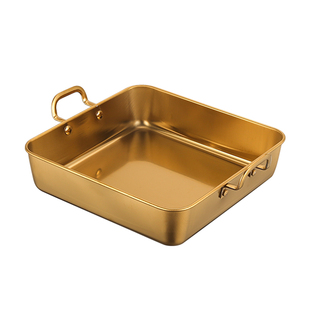 商用不锈钢小吃盘篮薯条盘正方加深双耳日式盘炸鸡盘餐厅创意餐盘