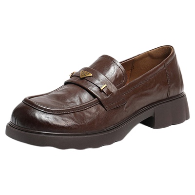 百丽复古褶皱乐福鞋2026春新