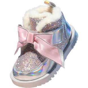 卡特兔女童雪地靴2023冬季新款闪钻洋气女宝宝冬鞋软底保暖棉鞋潮