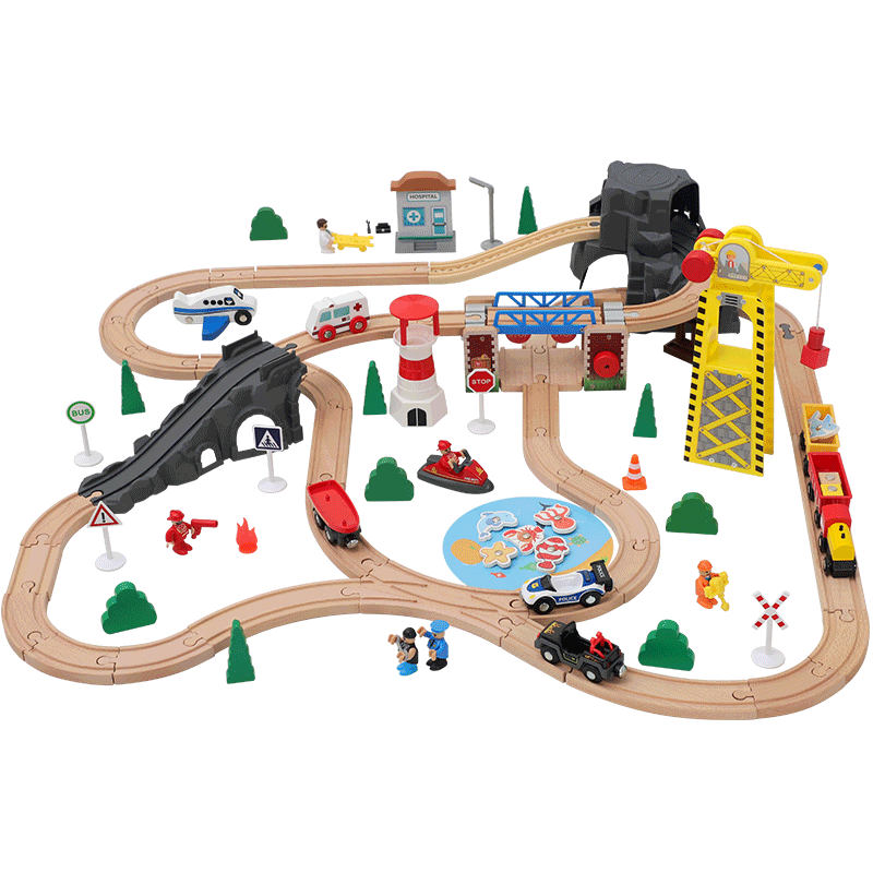 勒酷木制障碍火车轨道玩具