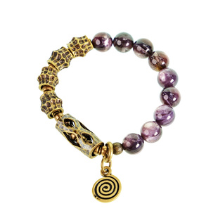 原创设计紫锂云母手链女 个性国潮单圈铜饰手串男款 复古百搭饰品