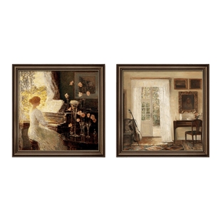 美式餐厅装饰画复古油画钢琴房背景墙挂画欧式卧室床头壁画高级感