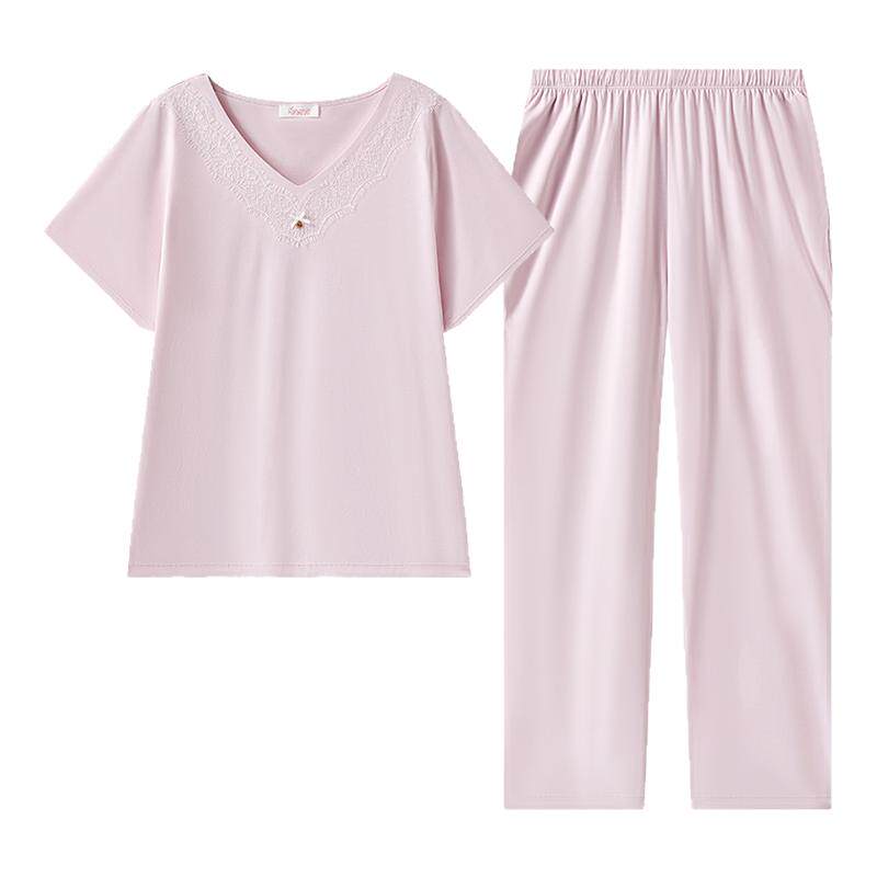 兰卓丽V领家居服女士纯色简约