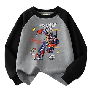 男童套头卫衣秋冬季新款中大童装宽松卡通变形金刚儿童打底衫长袖