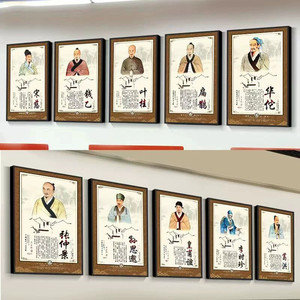 十大名医挂画中医养生馆理疗馆诊所装饰画华佗扁鹊张仲景画像壁画