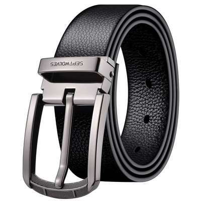 七匹狼皮带头层牛皮针扣加长腰带