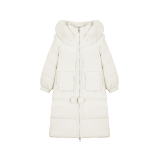 安妮不火高克重狐狸毛毛领连帽毛球羽绒服女微胖大码长款羽绒外套