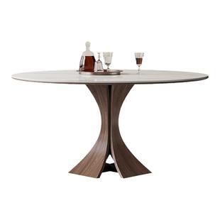 奥古斯特窈窕意式亮光岩板餐桌圆形带转盘家用现代简约实木餐桌