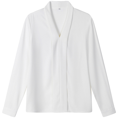 回笑雪纺长袖V领面试内搭衬衫女