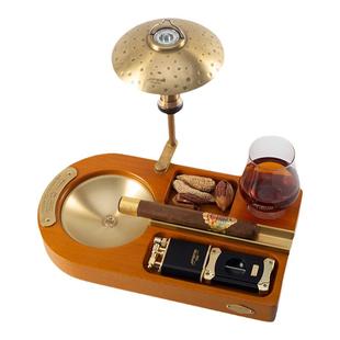 JIFENG季风威士忌杯雪茄剪打火机纯铜榉木实木雪茄烟灰缸套装